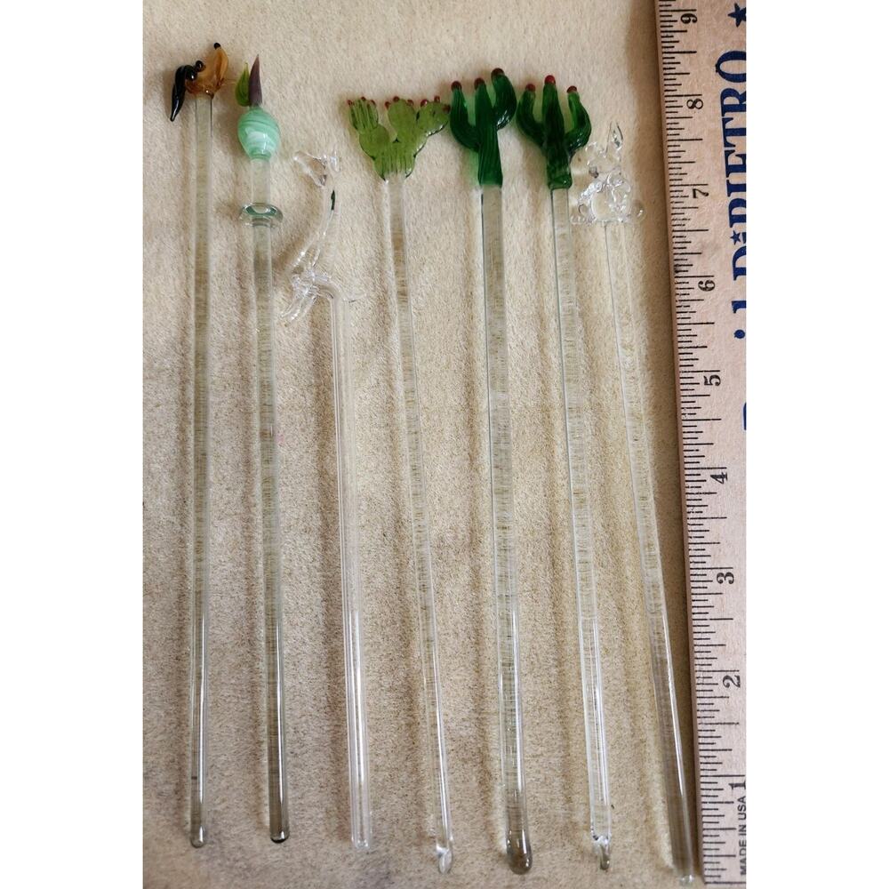 Seven Vintage Character Top Glass Stirres Swizzles Barware